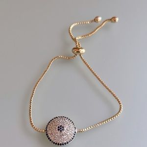 Evil Eye Gold Plated Cubic Zirconia Elevator Style Bracelet